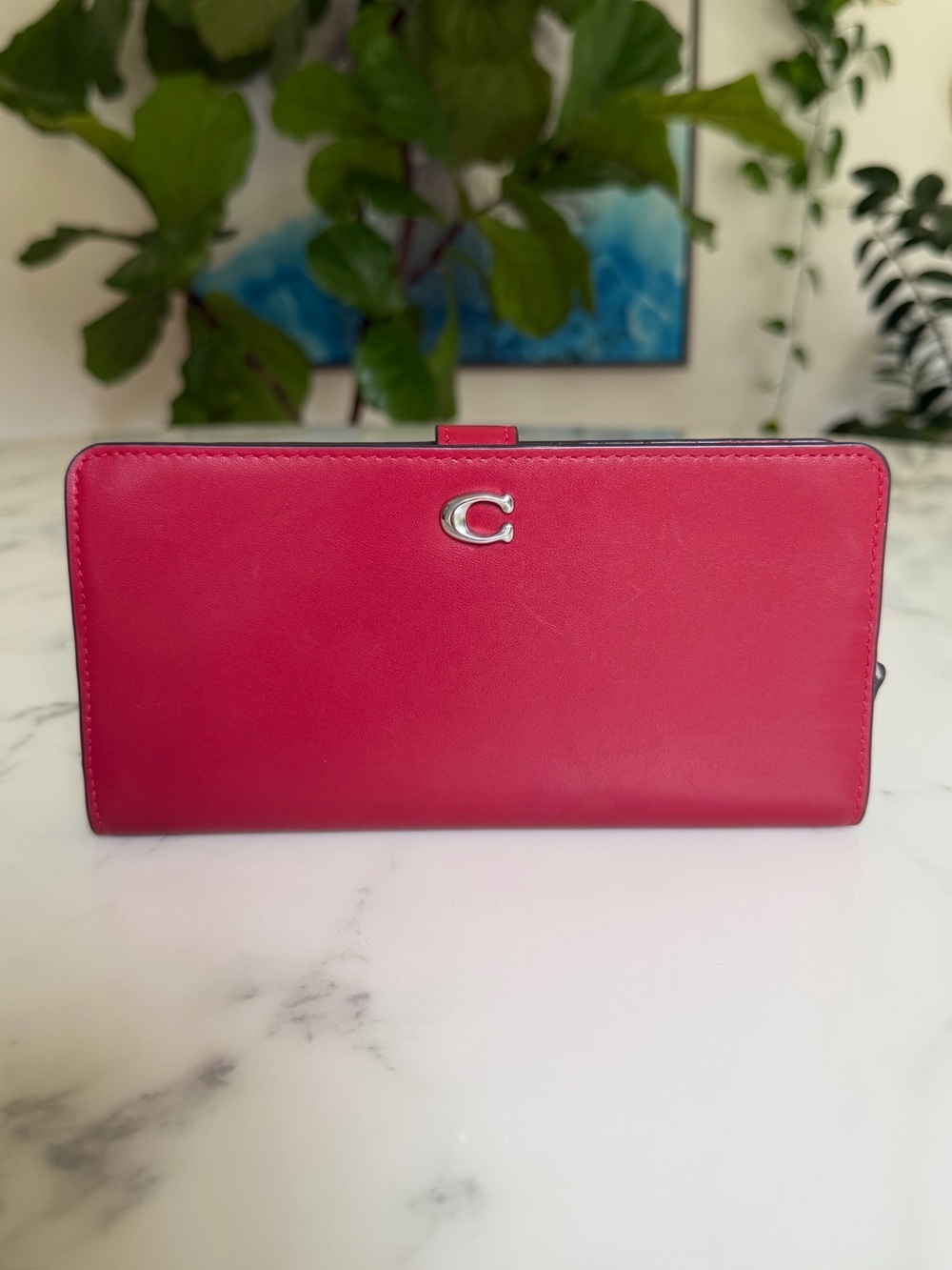 Coach Essentials Slim Wallet CH823 Silver / Ruby Red Leather